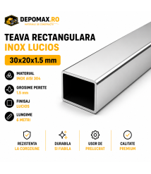 Teava rectangulara inox lucioasa AISI 304, 30 x 20 x 1.5 mm, 6 metri Teava rectangulara inox lucioasa AISI 304, 30 x 20 x 1.5 mm, 6 metri